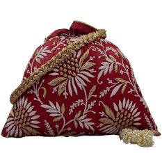 Traditional Red Chikankari Silk Potli Bag
